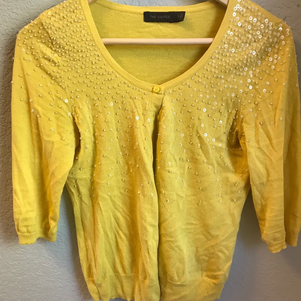 The Limited Canary Yellow Sequin Bead Cardigan